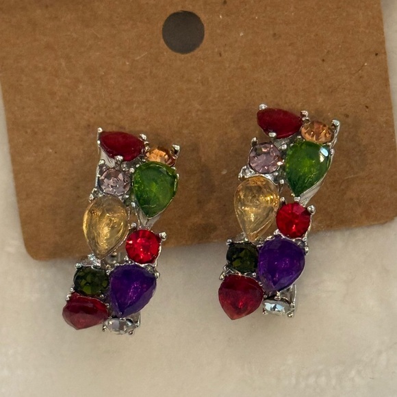 Multicolor CZ Pierced Hoop Earrings – Brand New - Picture 2 of 10